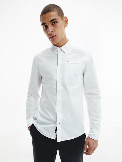 Calvin Klein Ruhák HU053062 | Calvin Klein Slim Poplin Stretch Férfi Ing Világos Fehér